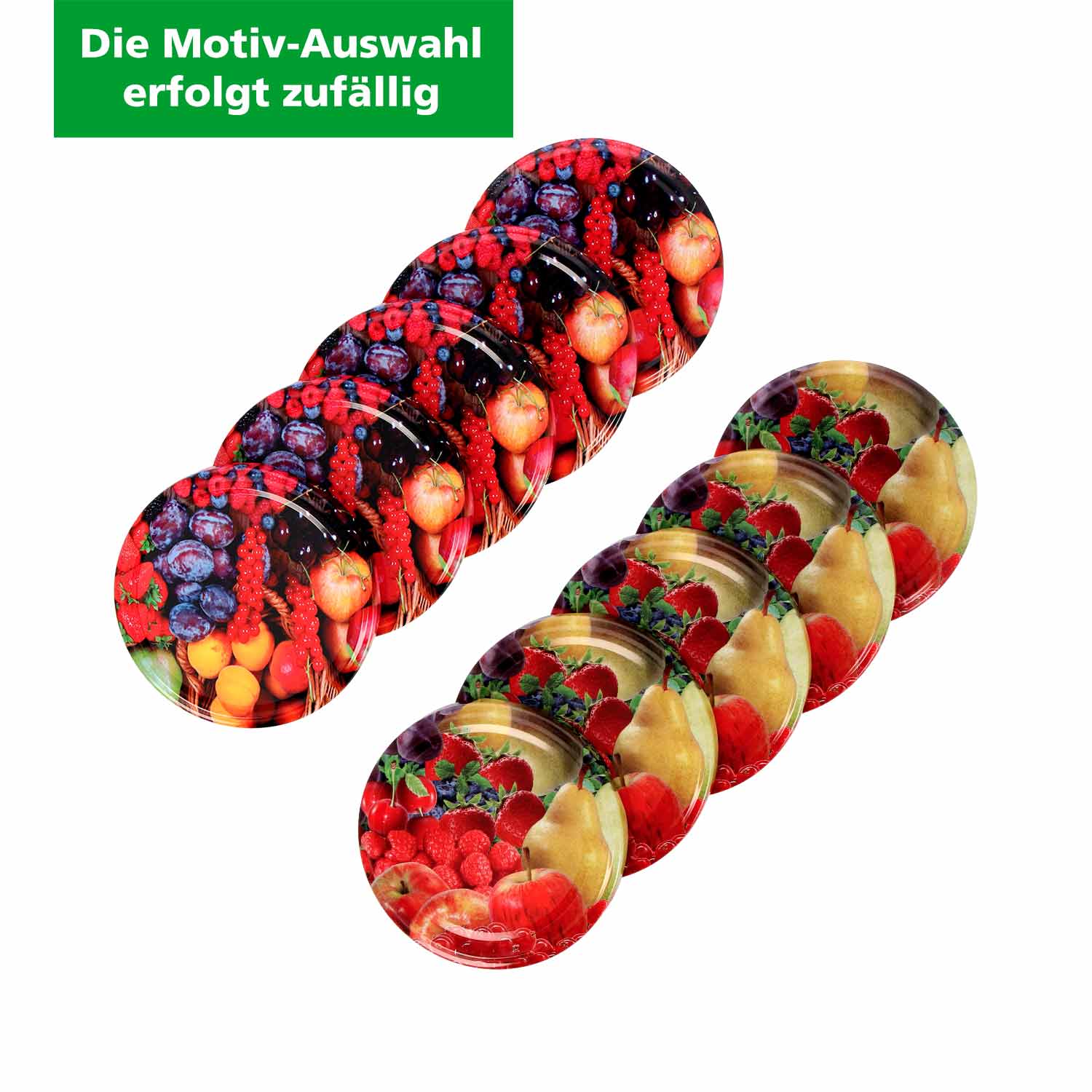 Schraubdeckel für Einmachgläser, 66 mm Früchte-Design (Motivauswahl erfolgt zufällig)