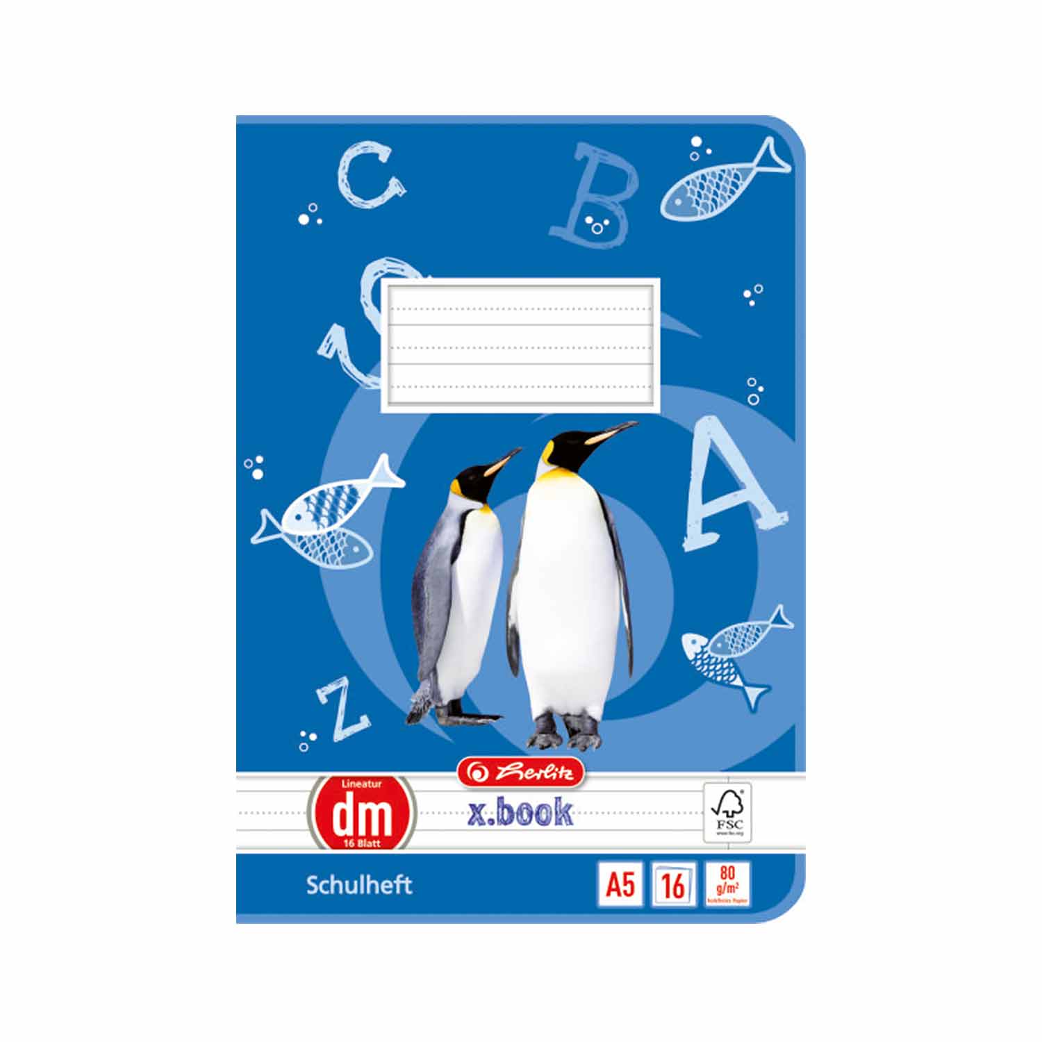 Herlitz Heft DIN A5 Lineatur dm 16 Blatt mit Pinguin-Motiv