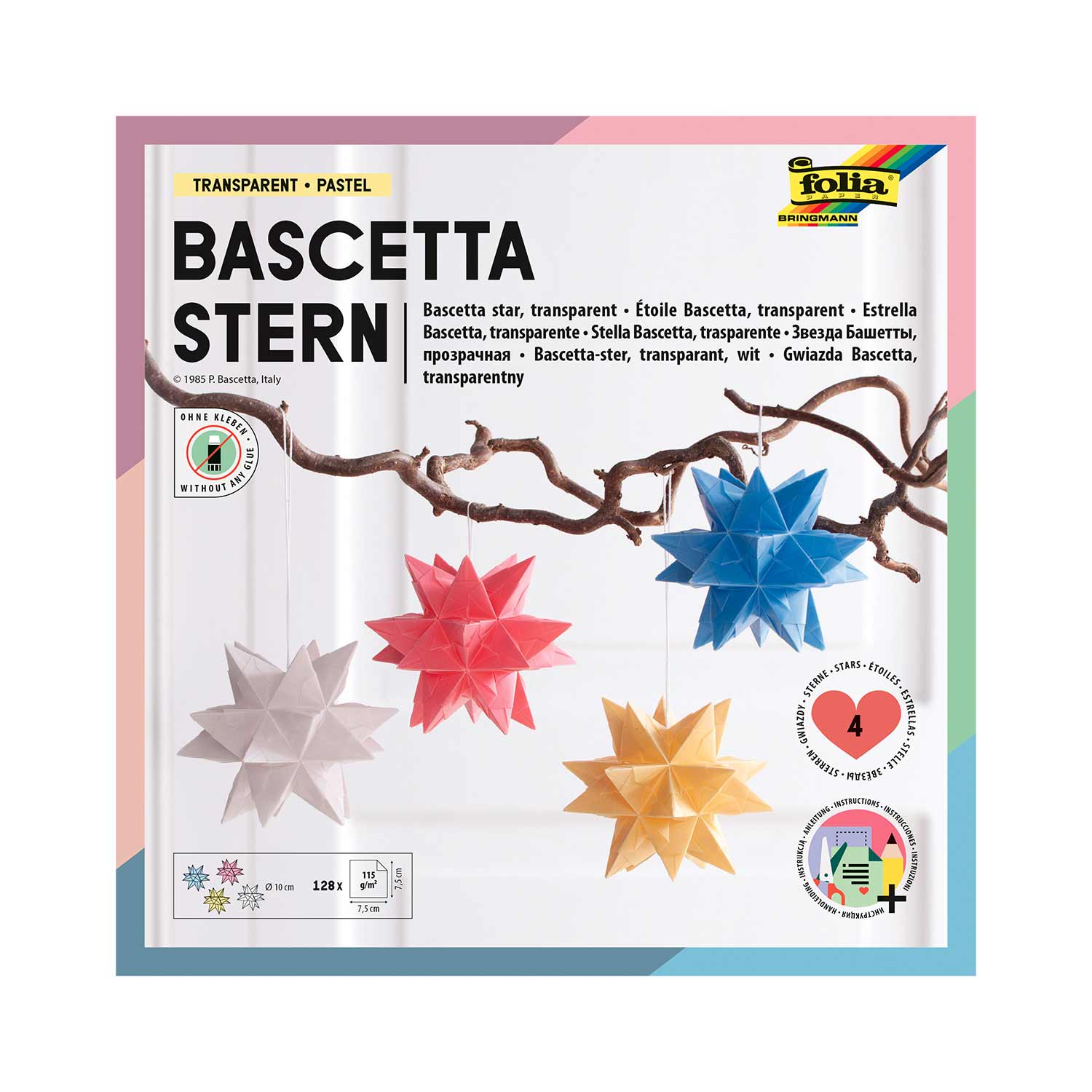 Bascetta-Stern Bastelset 128 Blatt 7,5 x 7,5 cm Transparentpapier pastell