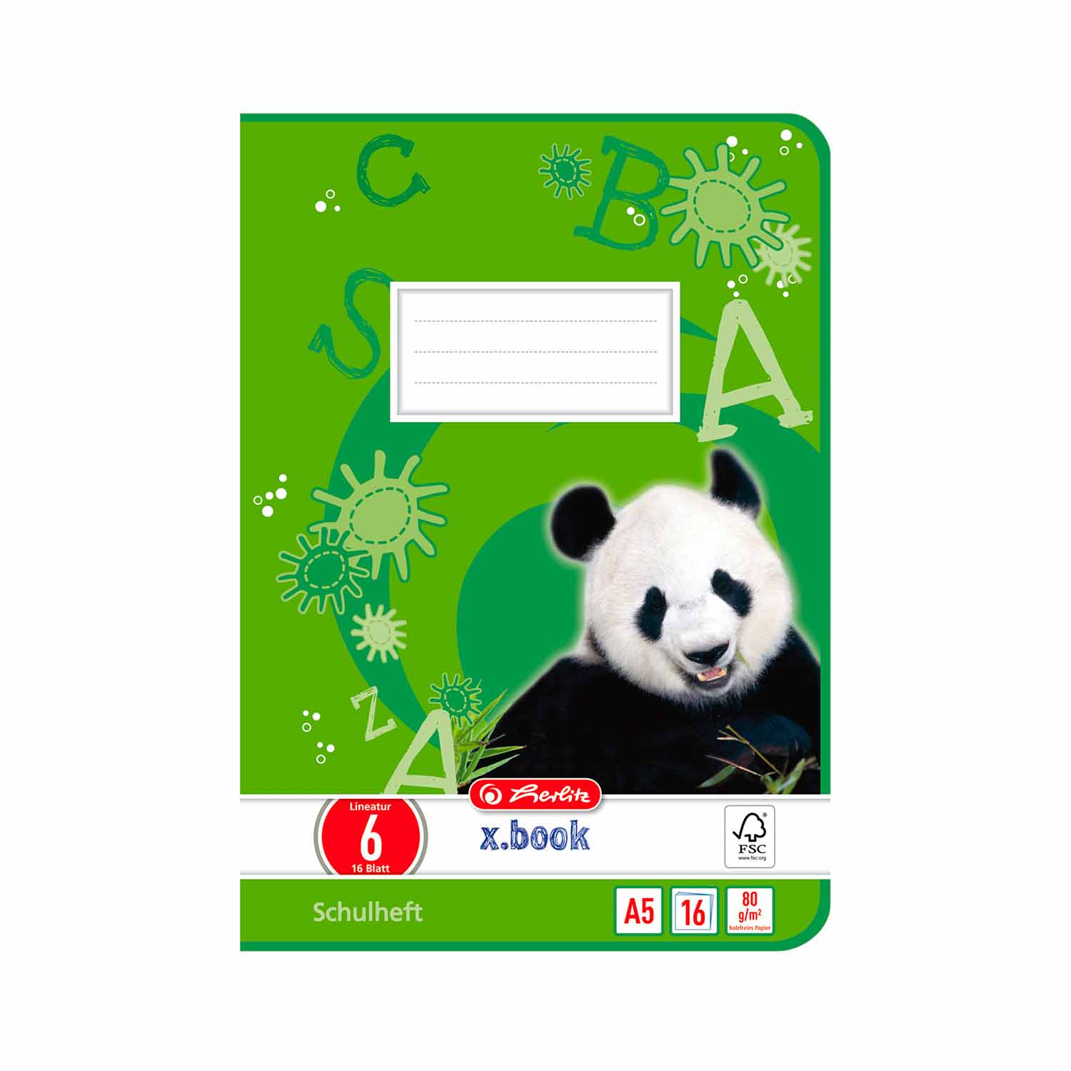 Herlitz Heft A5 16 Blatt Lineatur 06 blanko mit Panda-Motiv
