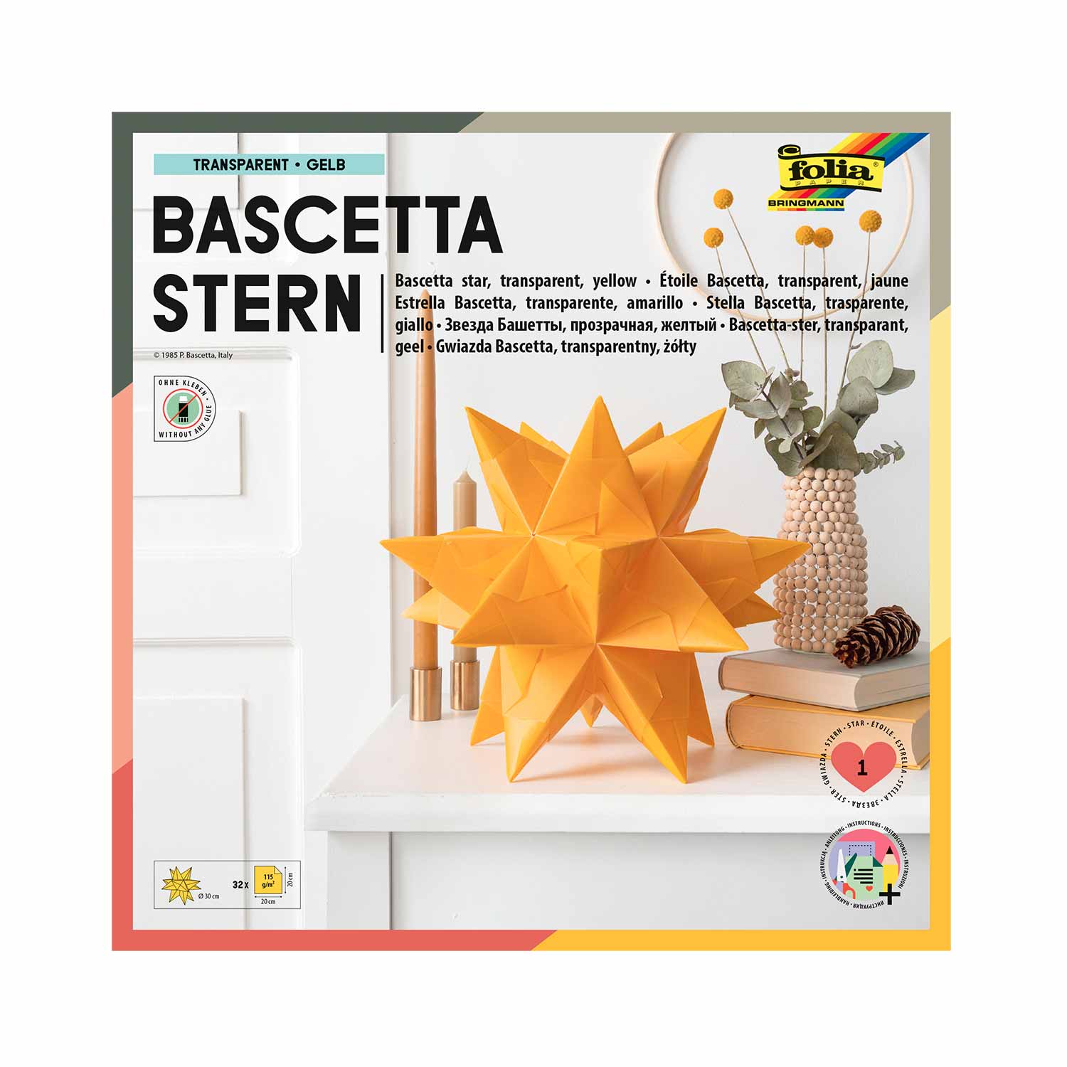 Bascetta-Stern Bastelset 32 Blatt 20 x 20 cm Transparentpapier gelb  
