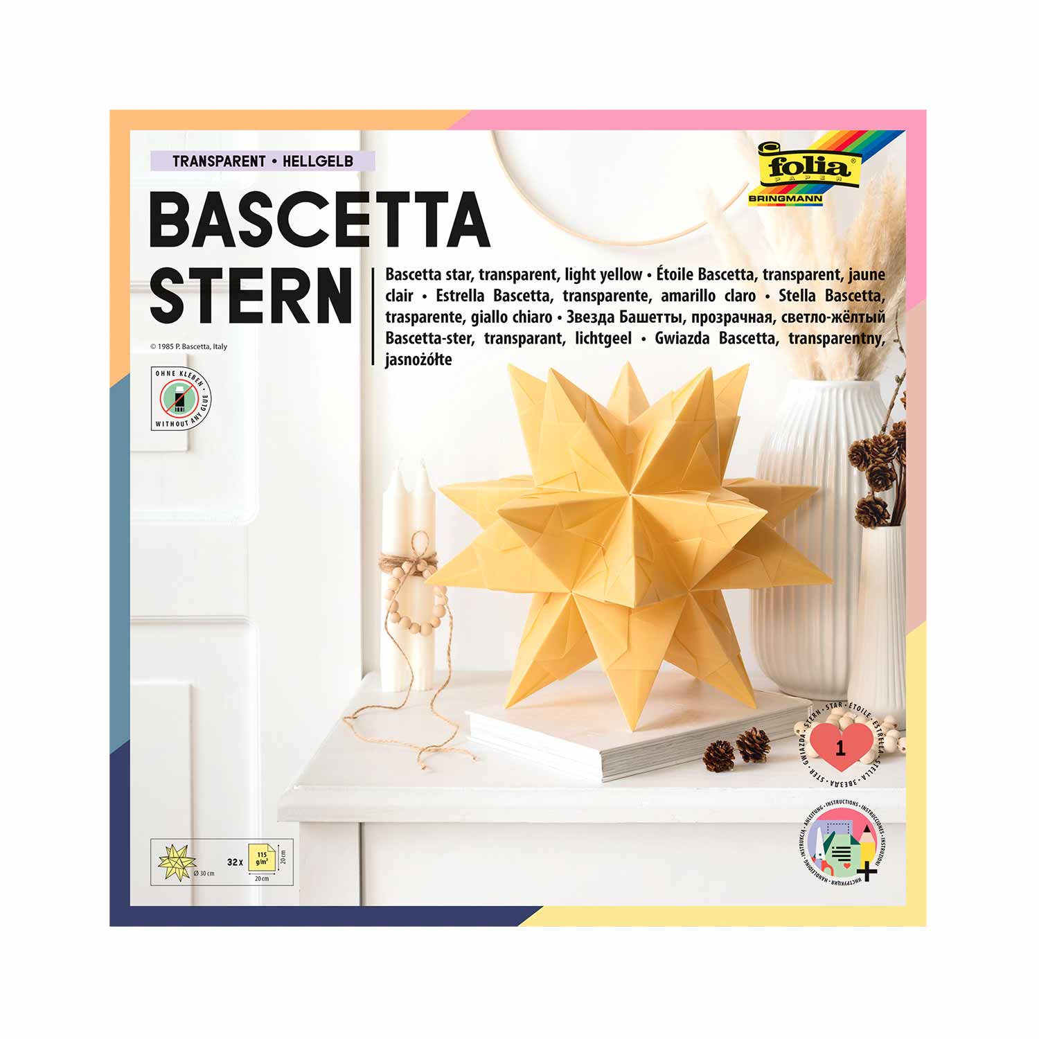 Bascetta-Stern Bastelset 32 Blatt 20 x 20 cm Transparentpapier hellgelb 