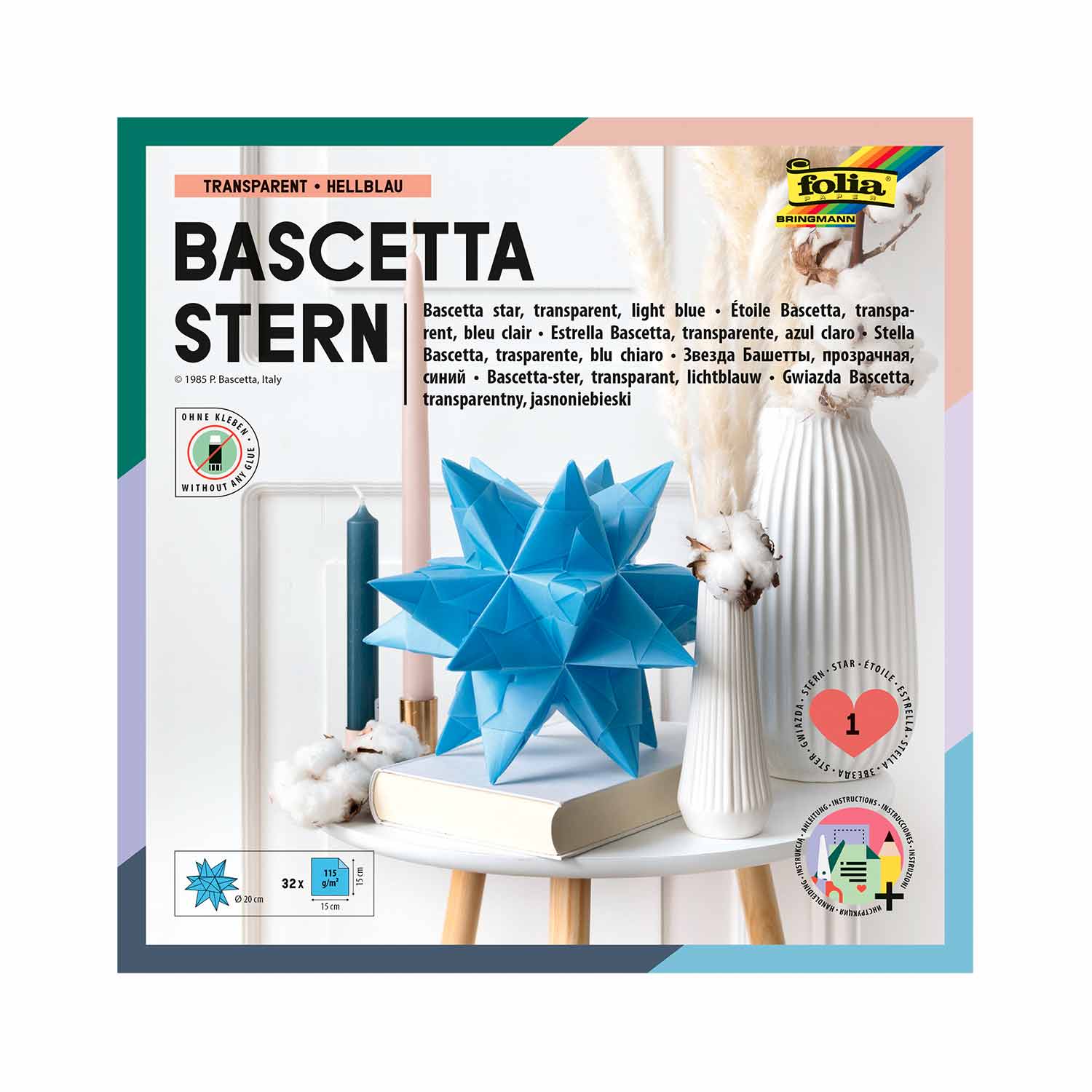 Bascetta-Stern Bastelset 32 Blatt 15 x 15 cm Transparentpapier hellblau