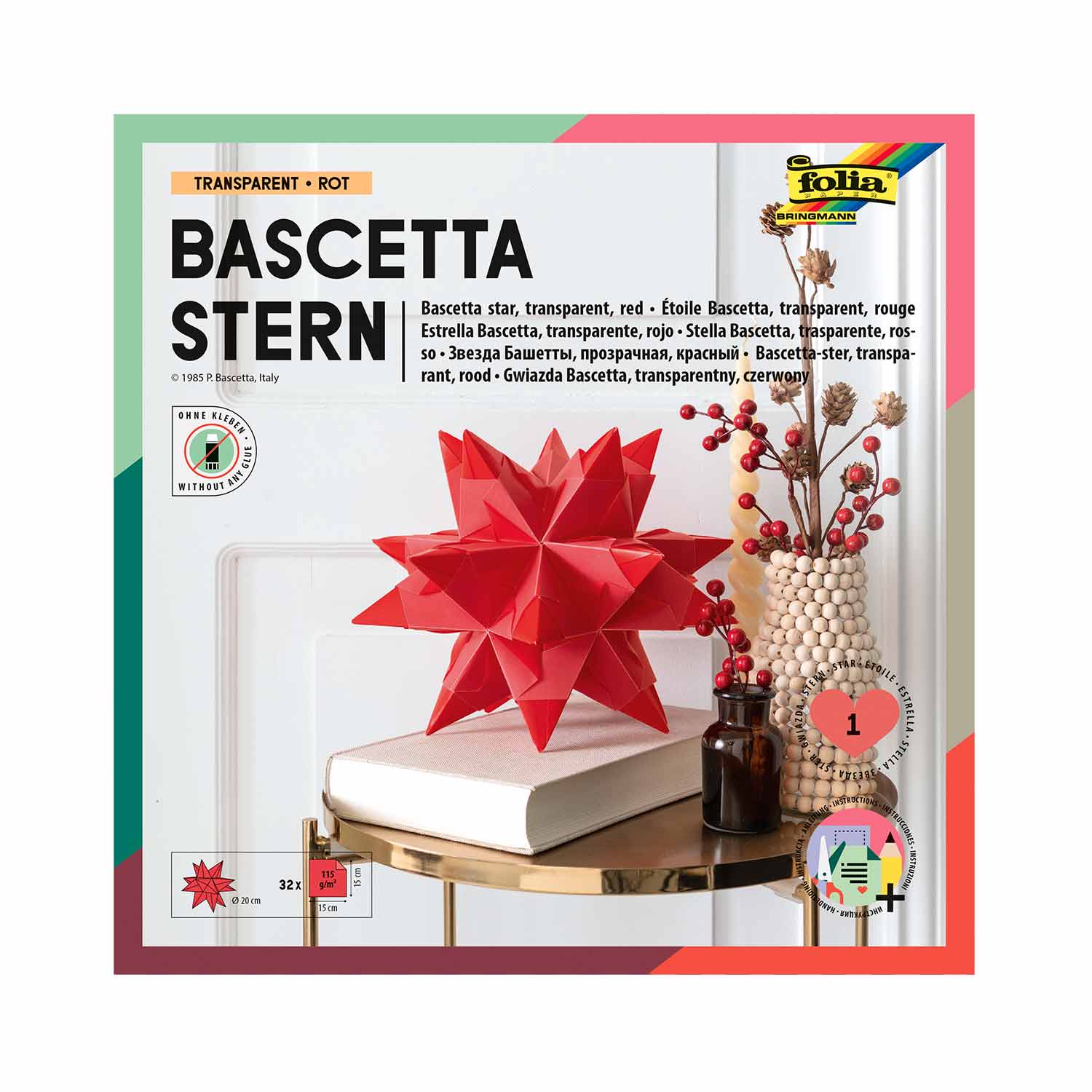 Bascetta-Stern Bastelset 32 Blatt 15 x 15 cm Transparentpapier rot
