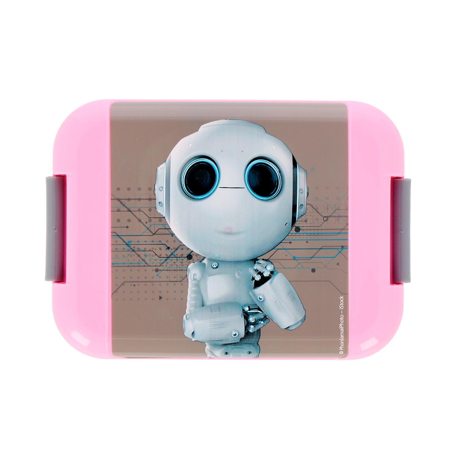 Brotdose mit Motiv "Robbie Roboter", Lunchbox, Frühstücksbox, rosa