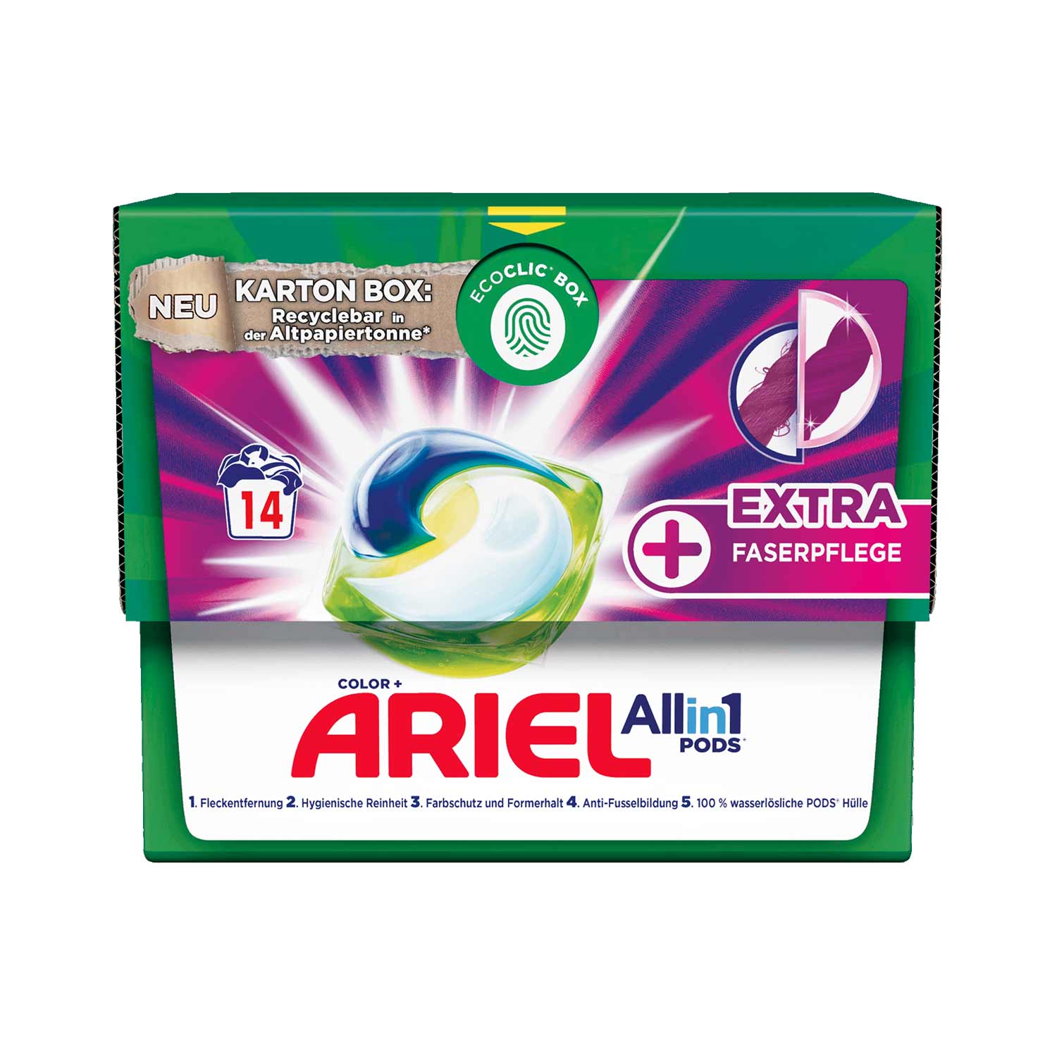 Ariel All-in-1 PODs Color mit extra Faserpflege in Karton-Box 14 WL