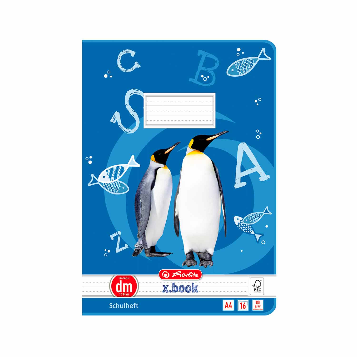 Herlitz Heft DIN A4 Lineatur dm 16 Blatt mit Pinguin-Motiv