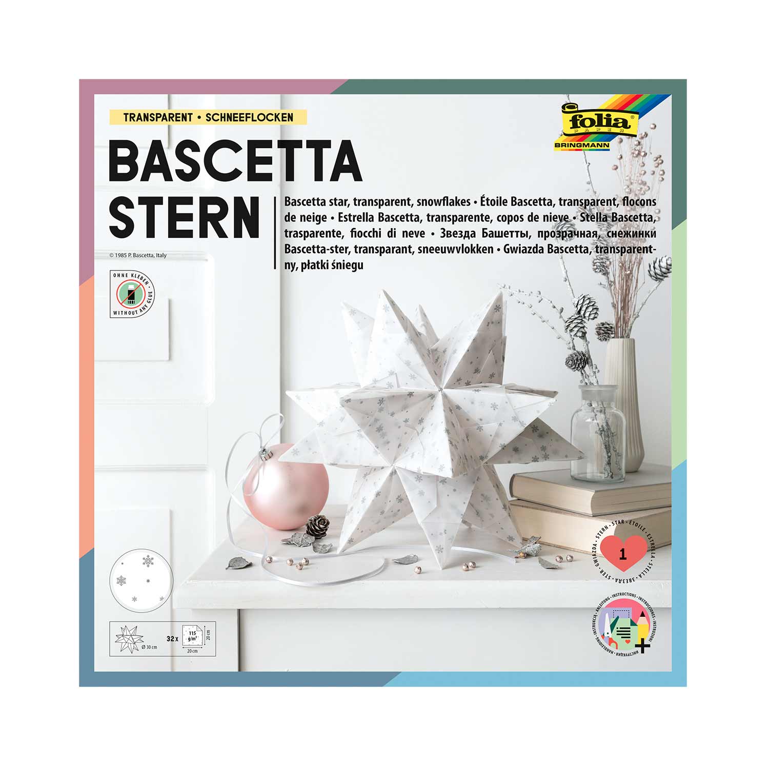 Bascetta-Stern Bastelset 32 Blatt 20 x 20 cm Transparentpapier Schneeflocken