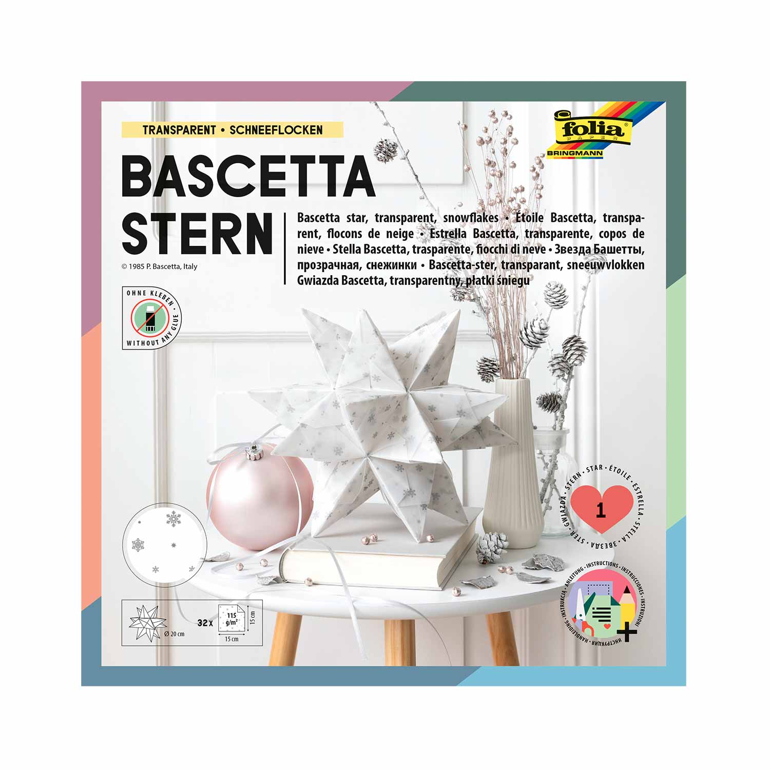 Bascetta-Stern Bastelset 32 Blatt 15 x 15 cm Transparentpapier Schneeflocken 
