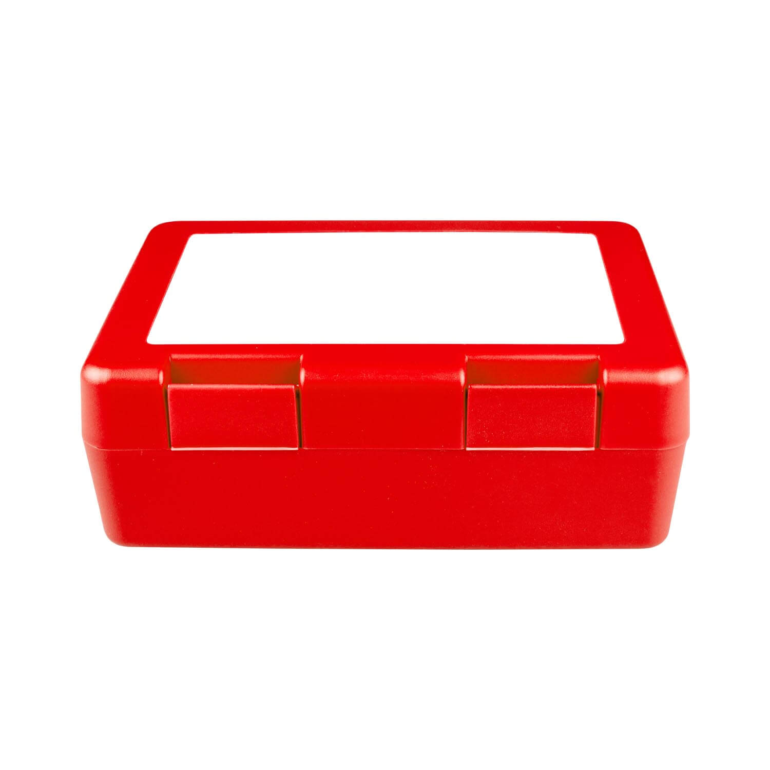 Brotdose individuell bedruckbar aus Kunststoff mit Klickverschluss, rot/blau