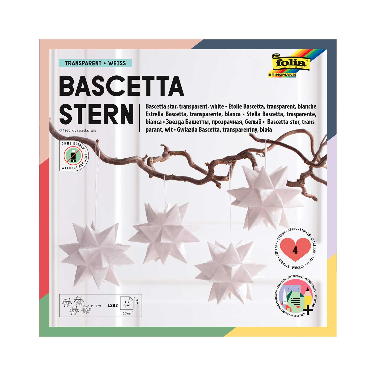 Bascetta-Stern Bastelset 128 Blatt 7,5 x 7,5 cm Transparentpapier weiß