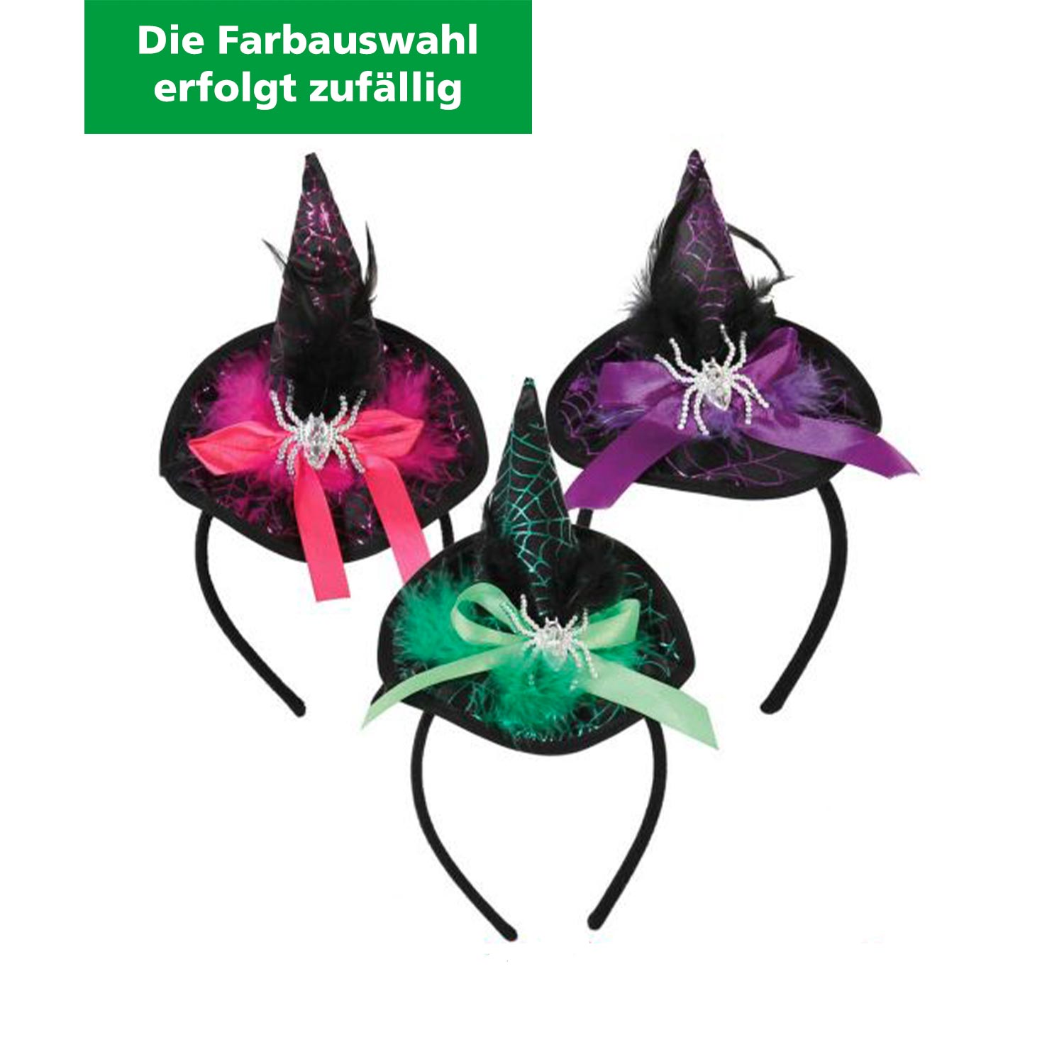 Haarreif Hexenhut mit Spinne verschiedene Farben (Farbauswahl erfolgt zufällig)