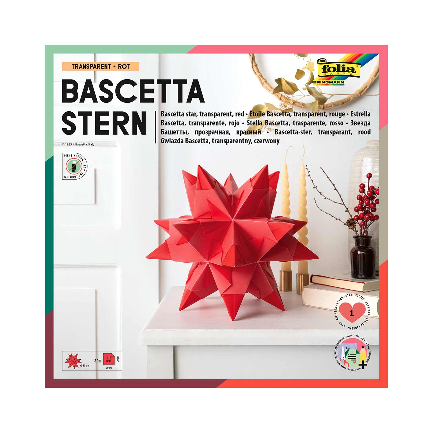 Bascetta-Stern Bastelset 32 Blatt 20 x 20 cm Transparentpapier rot