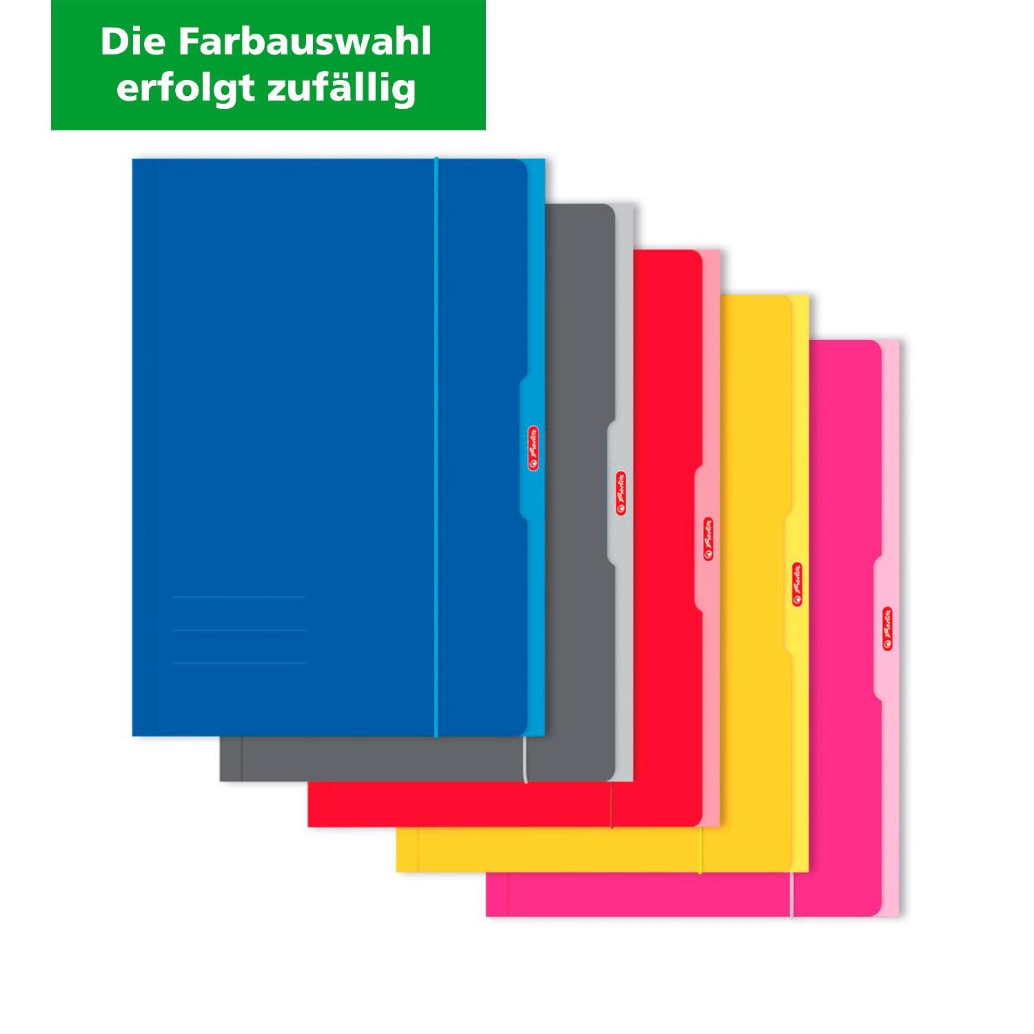 Herlitz Sammelmappe aus Karton DIN A3 in 5 verschiedenen Farben mit 3 Innenklappen und Gummiband