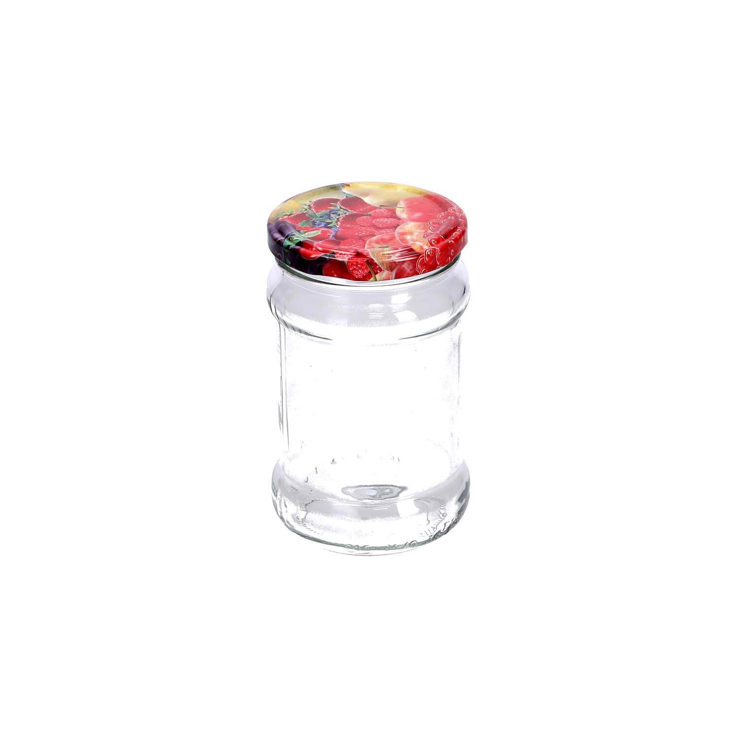 Einmachglas mit Schraubdeckel 315 ml, 4er Set mit Früchte-Design