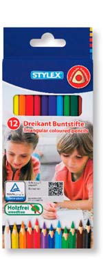 Stylex Buntstifte im 12er-Pack mit mehreren Farben, holzfrei und Dreikantform