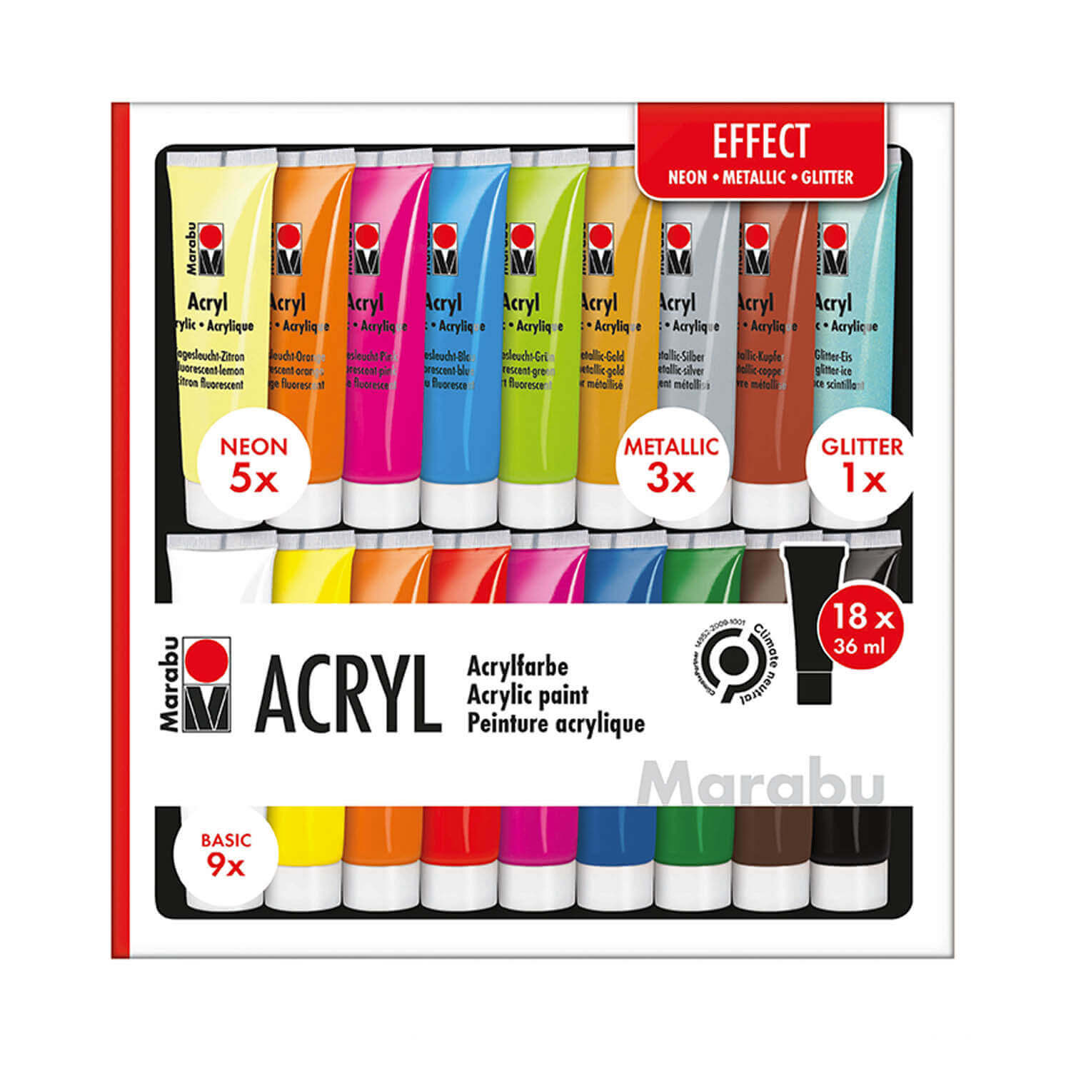 MARABU Acrylfarben-Set 18 Farben "Effect" mehrere Farben auf Wasserbasis