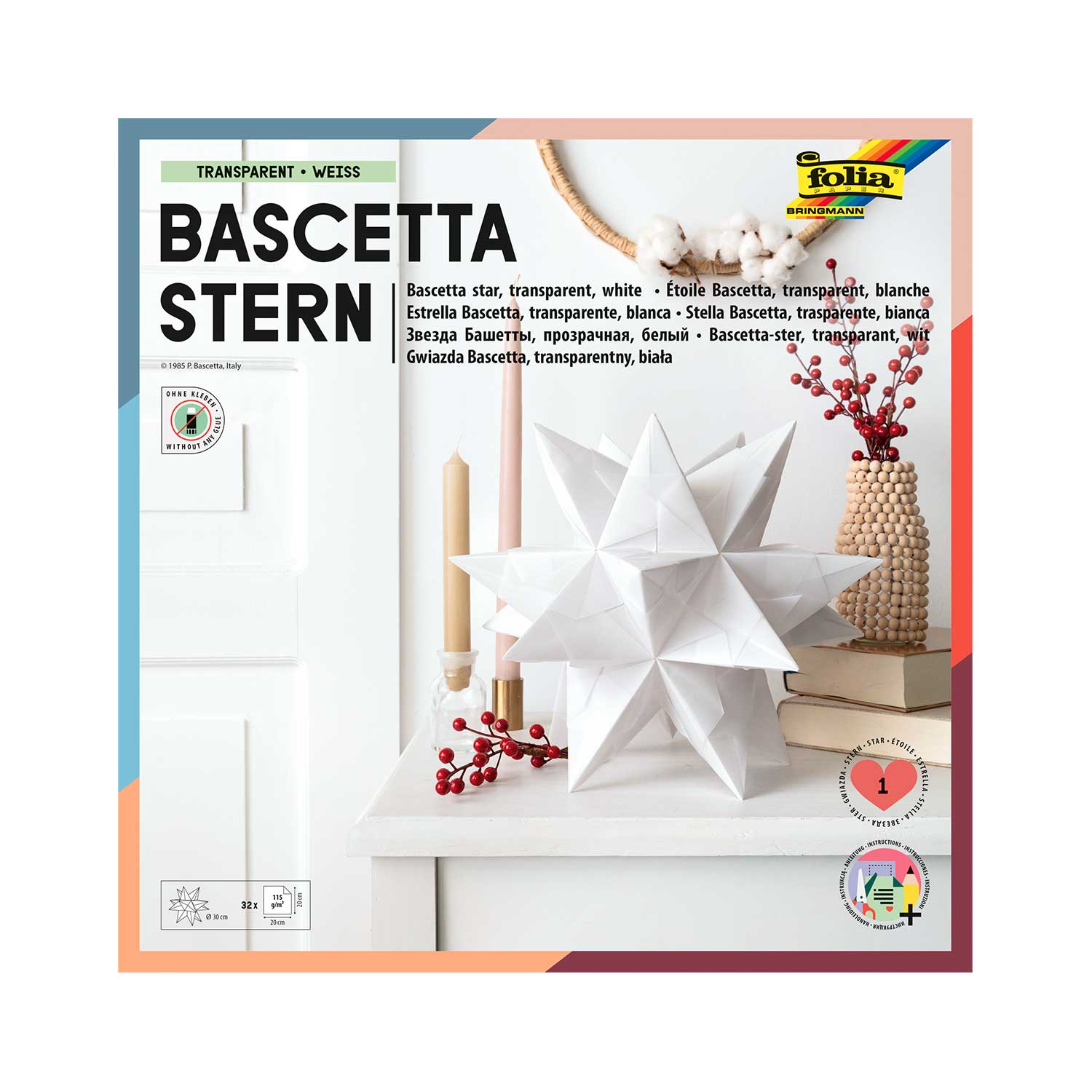 Bascetta-Stern Bastelset 32 Blatt 20 x 20 cm Transparentpapier weiß 