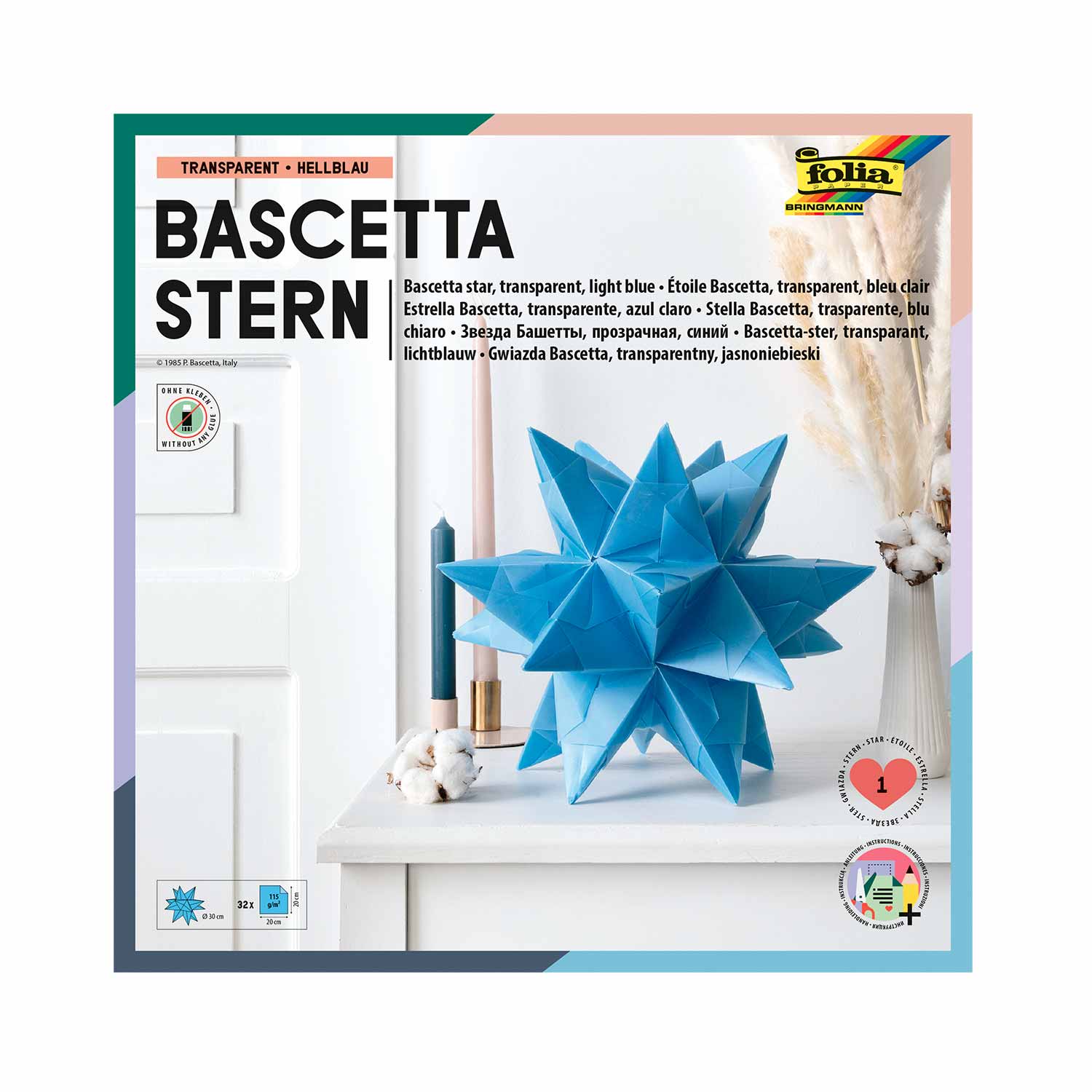 Bascetta-Stern Bastelset 32 Blatt 20 x 20 cm Transparentpapier hellblau