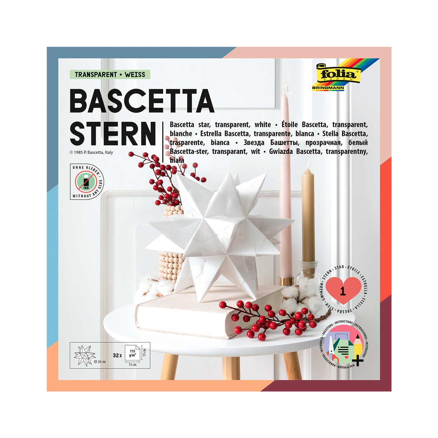 Bascetta-Stern Bastelset 32 Blatt 15 x 15 cm Transparentpapier weiß