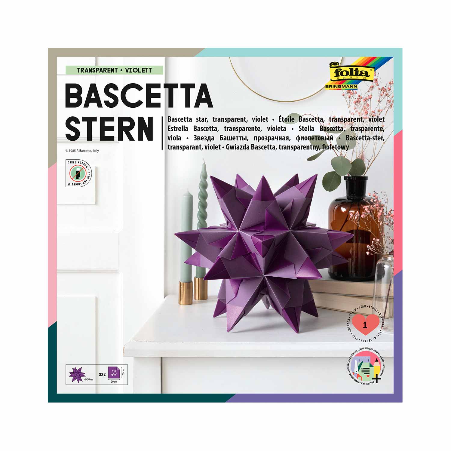 Bascetta-Stern Bastelset 32 Blatt 20 x 20 cm Transparentpapier violett 