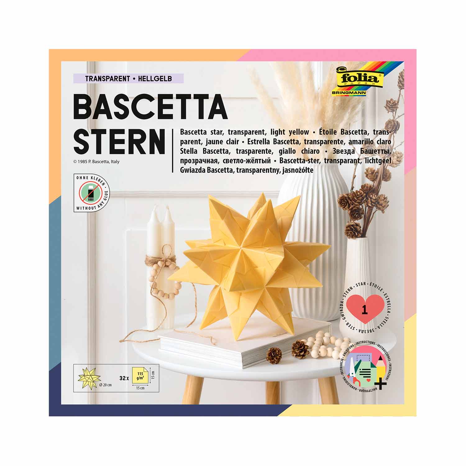 Bascetta-Stern Bastelset 32 Blatt 15 x 15 cm Transparentpapier hellgelb