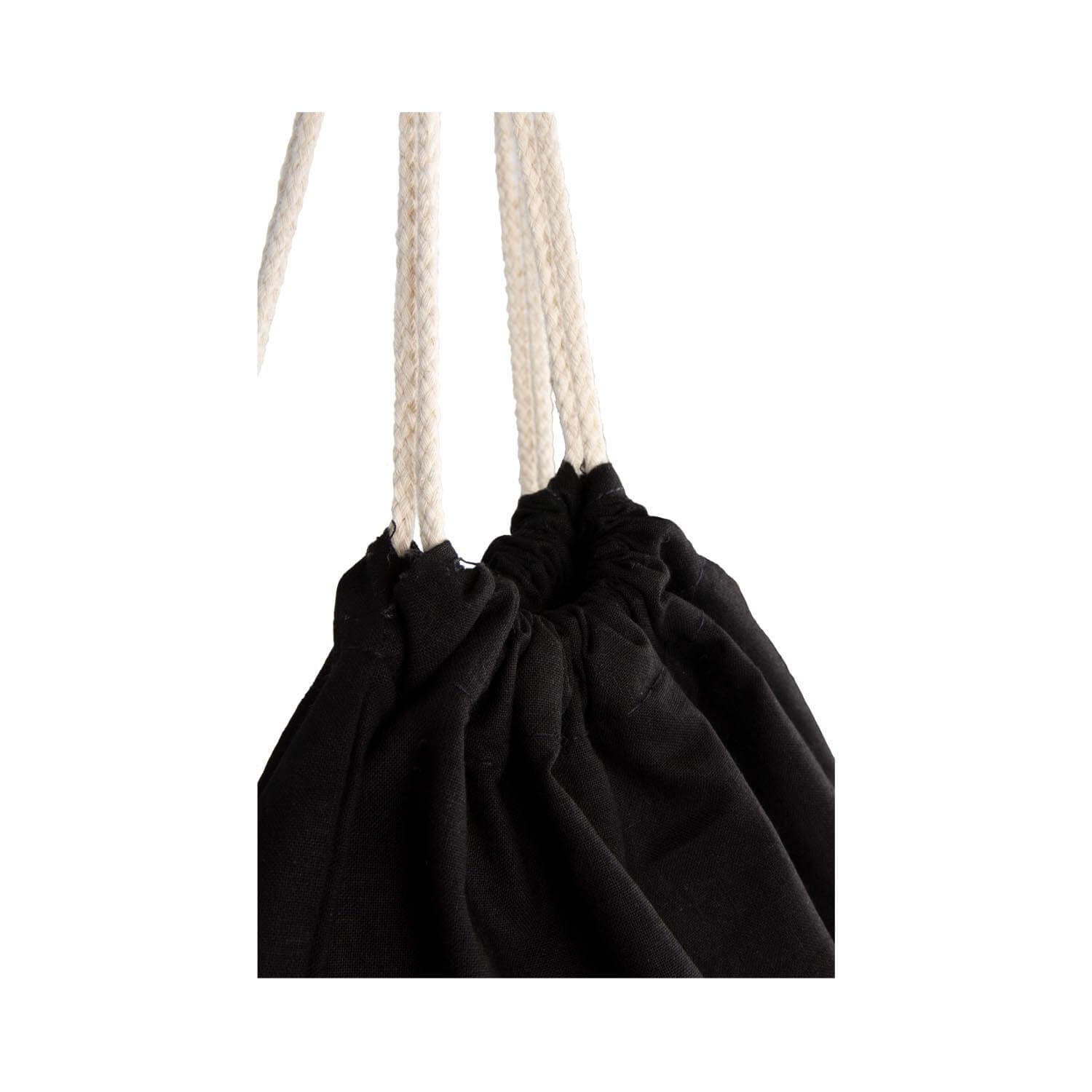 Sportbeutel individuell bedruckbar aus Baumwolle mit Kordeln, quer/längs Motiv, schwarz/natur