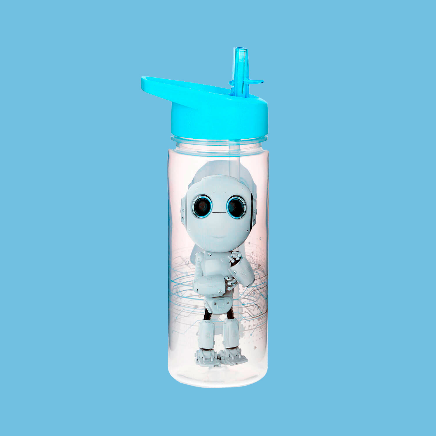 Trinkflasche mit Motiv "Robbie Roboter", Kinderflasche, für Freizeit und Schule, blau